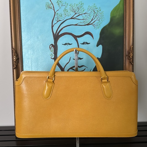 Revillon mustard Yellow saffiano Leather Satchel. NWOT. Made in Italy. - Picture 3 of 17